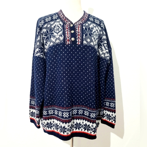 Vintage SPUNKY Nordic Sweater Medium USA Made | Fair Isle Pullover 100% Acrylic - Picture 1 of 11